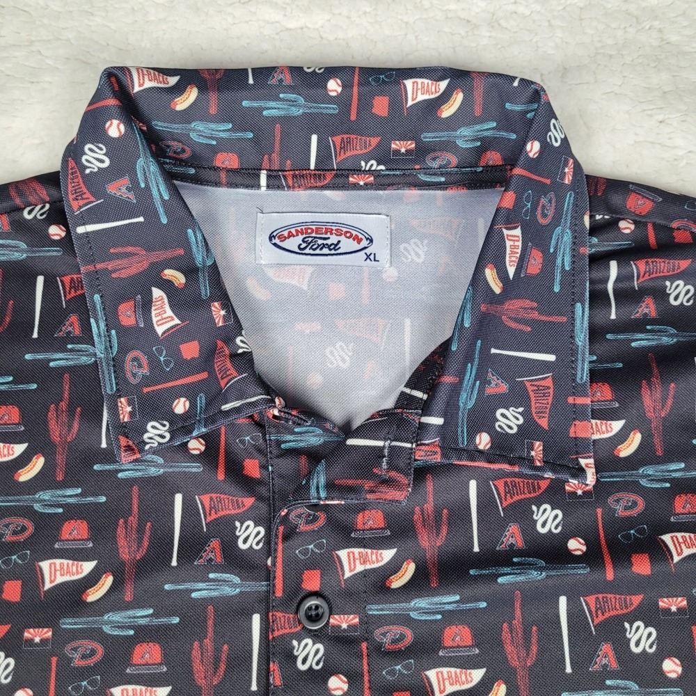 Sanderson Ford Arizona Diamondbacks Mens XL Polo Shirt Black Multi Baseball - Picture 2 of 6